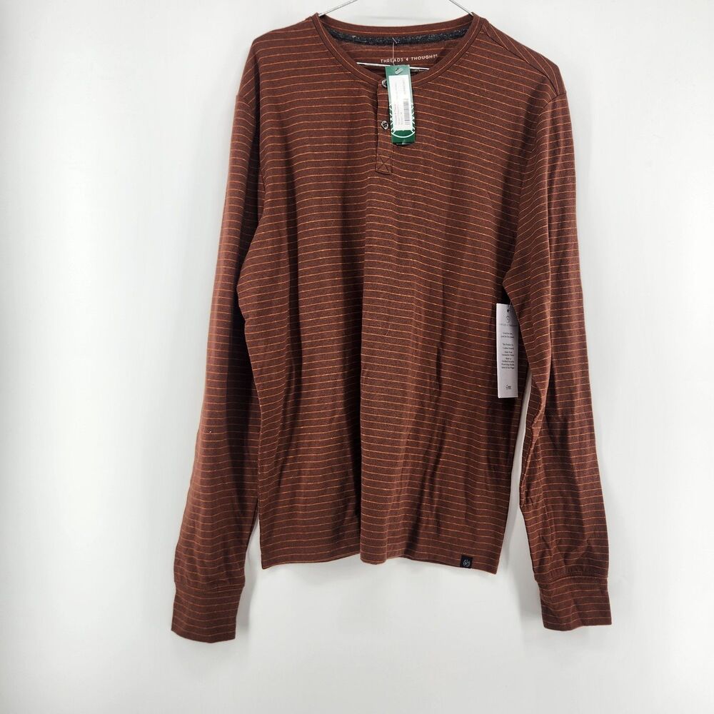 Threads 4 Thought Men's Medium Stripe Triblend Long Sleeveโ Henley NWT